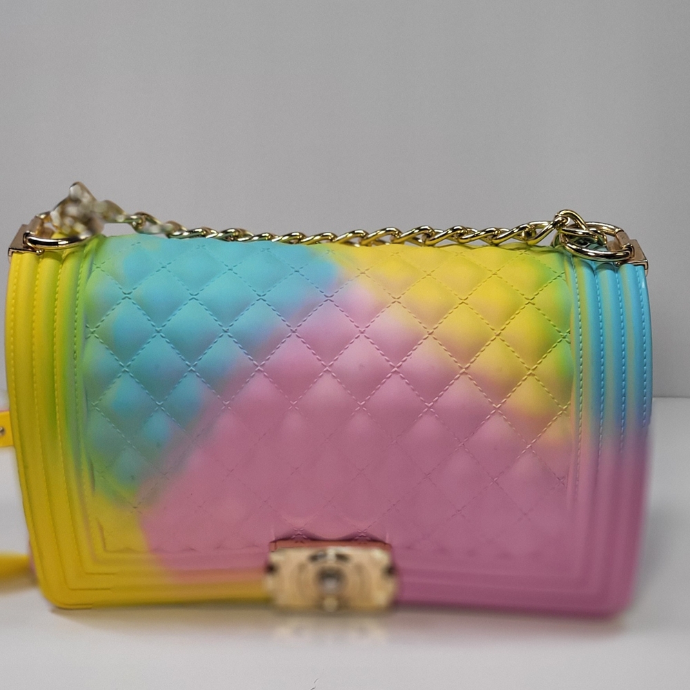 Caleesa Quilted Rainbow Color CrossbodyJelly Women Rectangle Bag Purse.